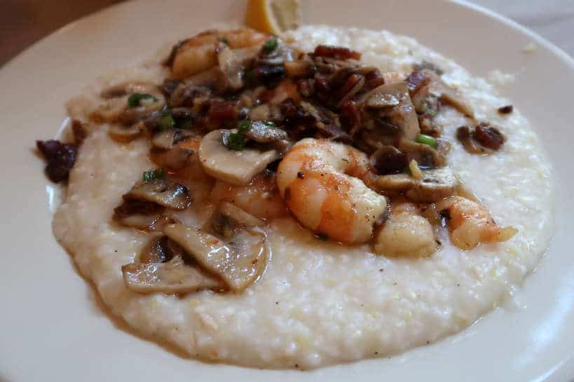 Shrimps and Grits at Hominy's Grill the Best Breakfast Restaurant for Southern Foods in Charleston South Carolina by Authentic Food Quest. Find the some of the best food in South Carolina at Hominy Grill, Charleston.