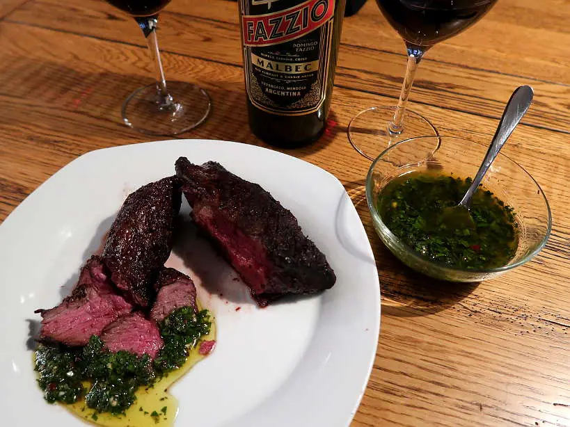 Argentina chimichurri sauce steak and malbec wine for chimichurri recipe by Authentic Food Quest