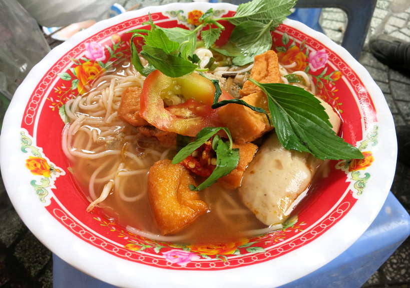 Bun rieu crab noodle soup Vietnamese street food by Authentic Food Quest