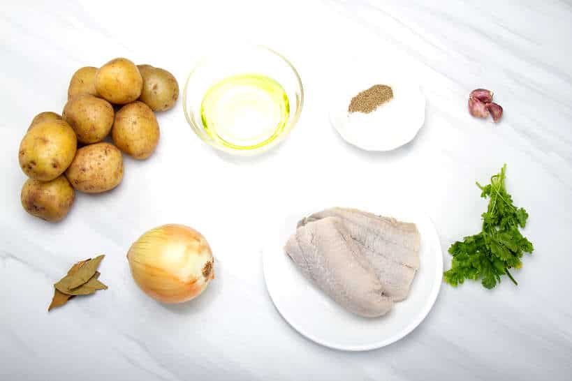 Ingredients for bacalhaua lagareiro recipe by Authentic Food Quest