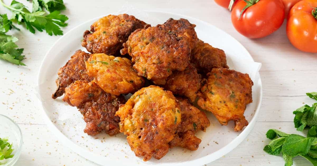 Plate of Tomato Fritters end of recipe by Authentic Food Quest